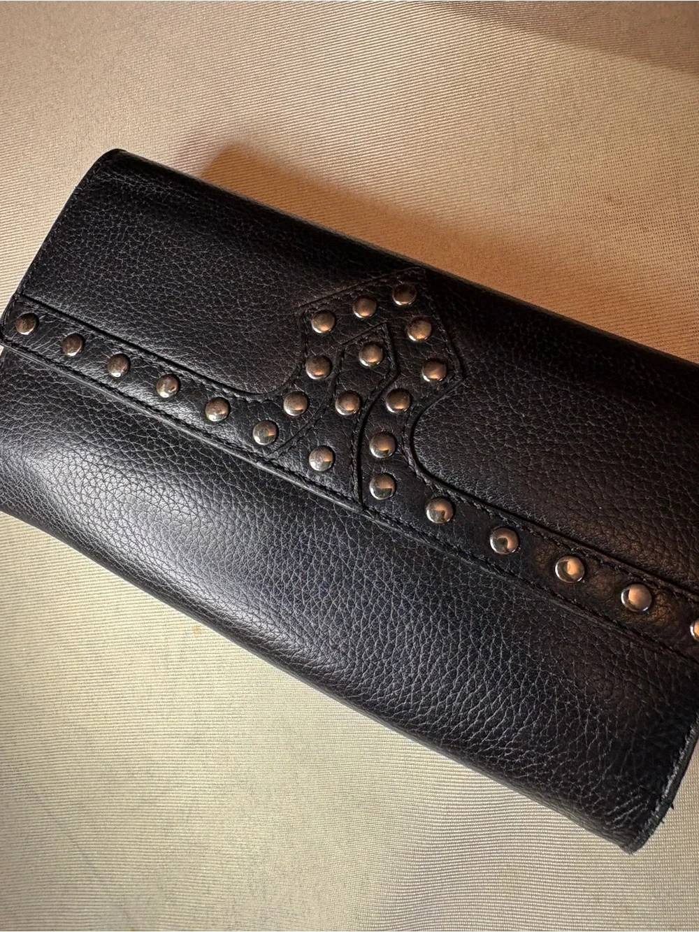 Via Spiga Black Leather Studded Clutch Wallet